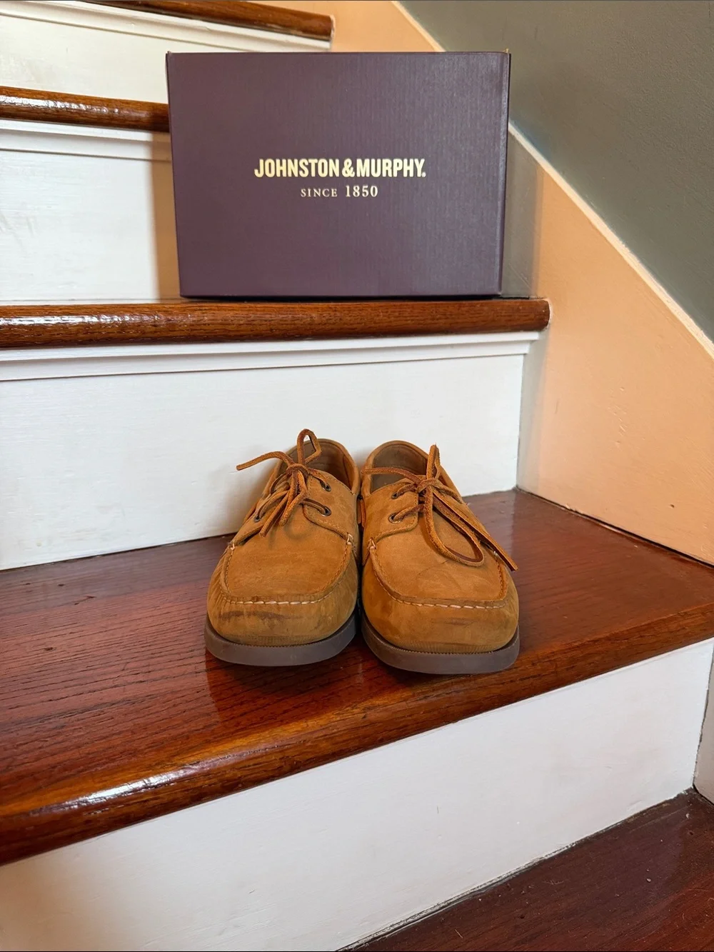 Johnston & Murphy Boy’s Brown Tan Oiled Leather Suede Boat Shoes